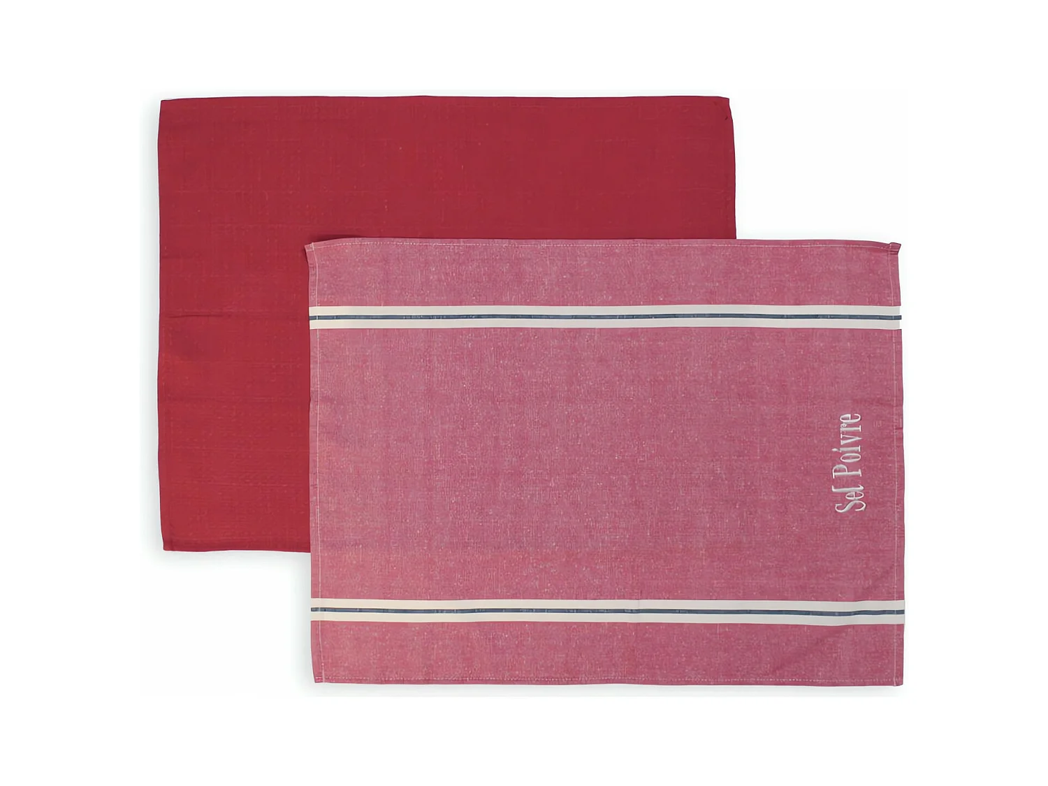 Lot de 2 torchons en coton SEL et POIVRE rouge, brodé 50x70 cm