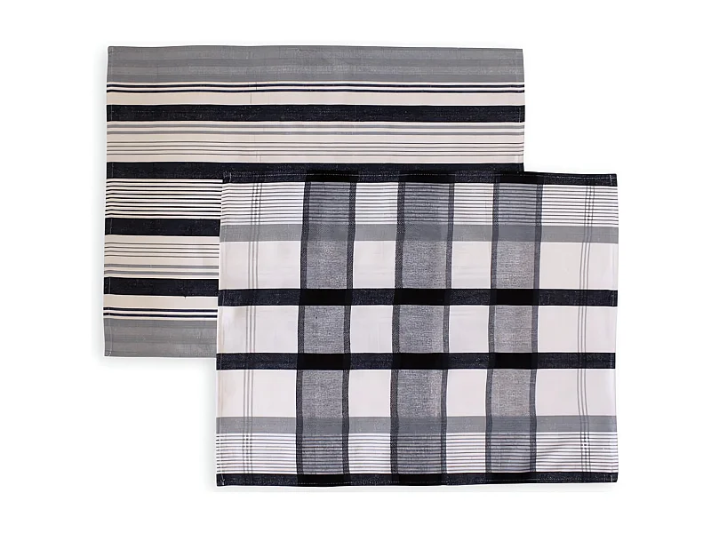 Set de 2 paños de cocina en algodón PAELLA negro, jacquard 50x70 cm