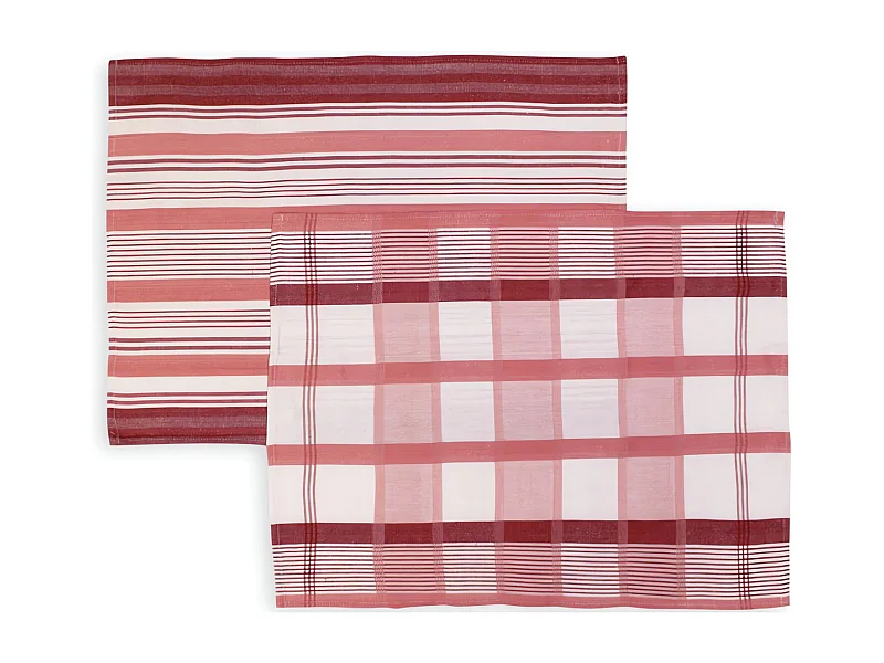 Set de 2 paños de cocina en algodón PAELLA rosa, jacquard 50x70 cm