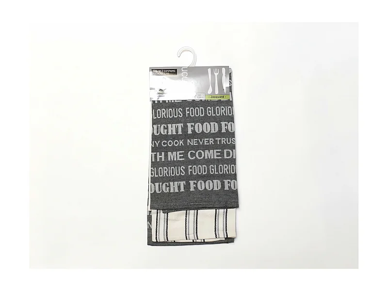 Set de 2 paños de cocina en algodón gris FOOD, jacquard 50x70 cm
