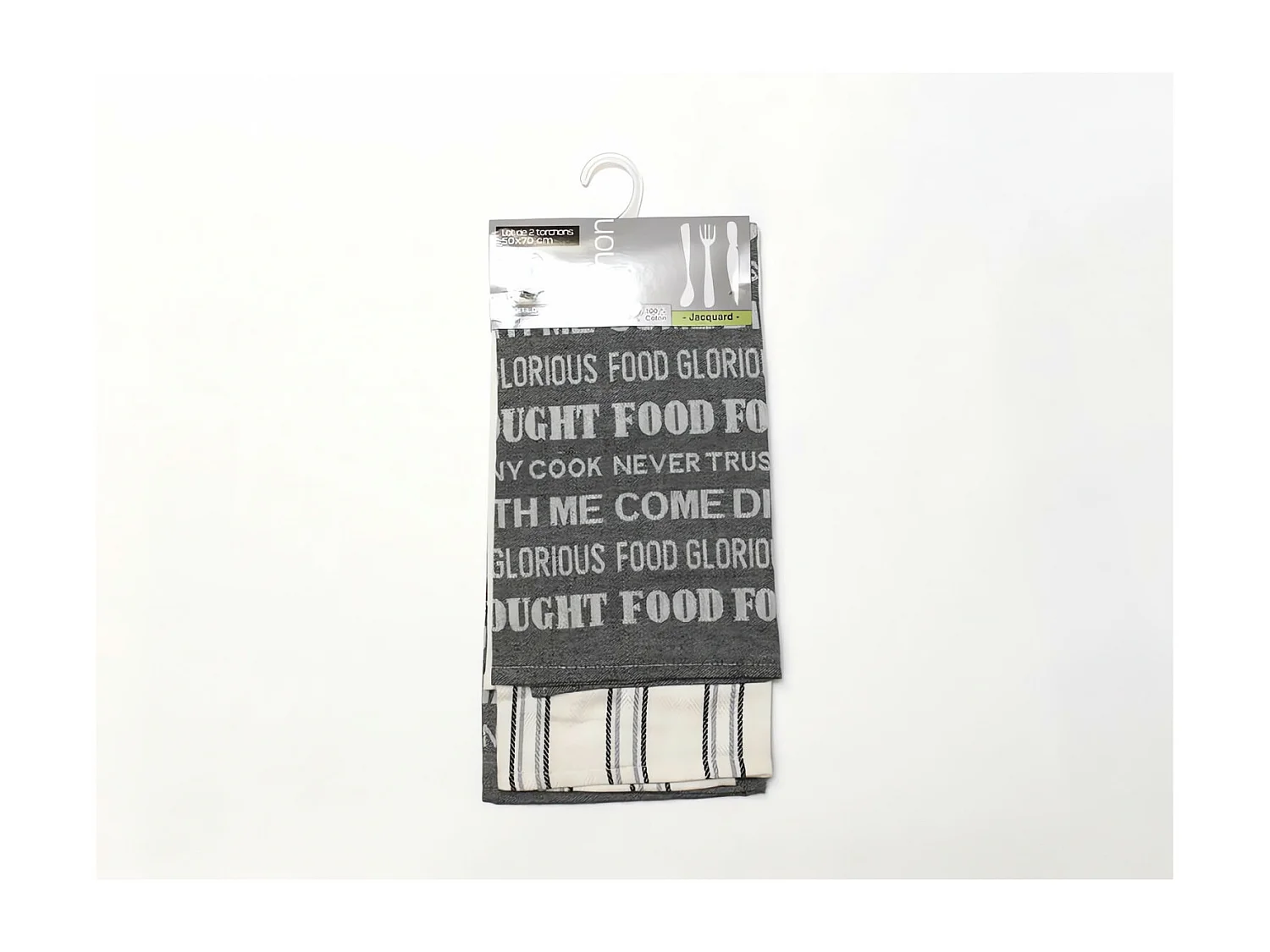 Set de 2 paños de cocina en algodón gris FOOD, jacquard 50x70 cm