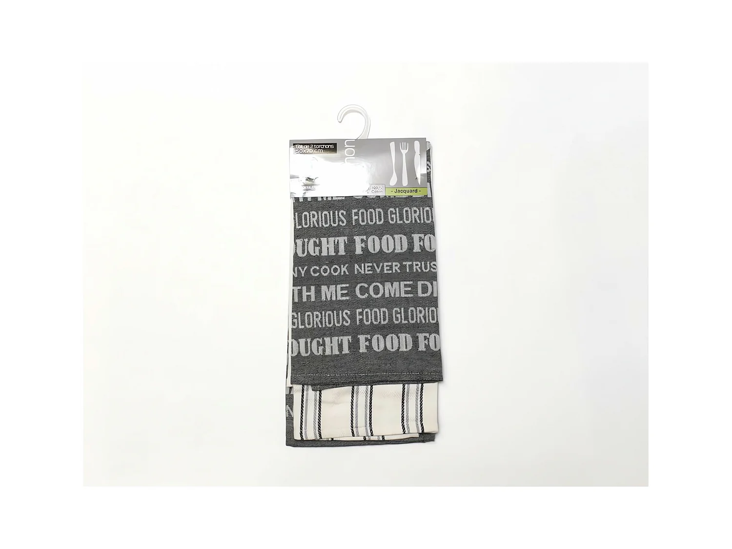 Lot de 2 torchons en coton FOOD gris, jacquard 50x70 cm
