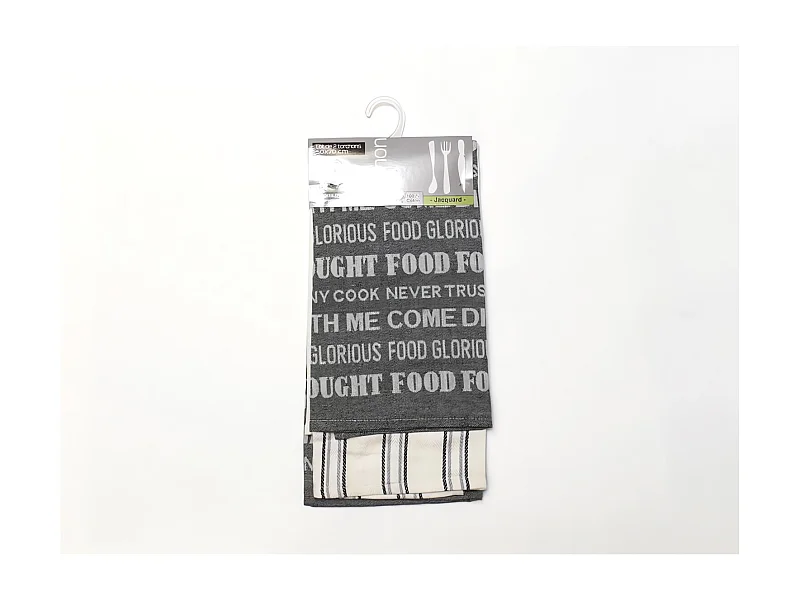 Set de 2 paños de cocina en algodón gris FOOD, jacquard 50x70 cm