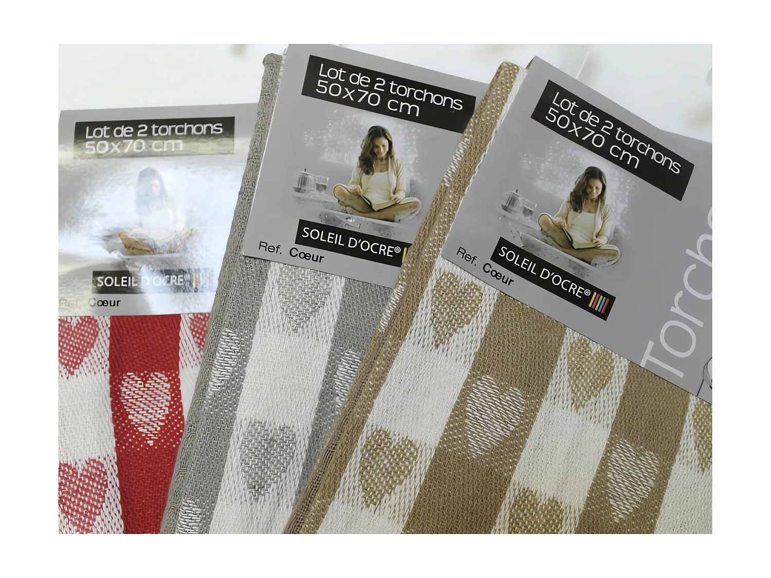 Set de 2 toallas de algodón COEUR taupe, jacquard 50x70 cm