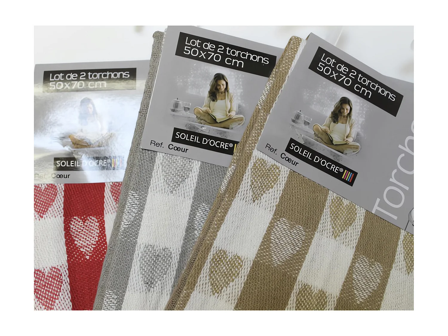 Set de 2 toallas de algodón COEUR taupe, jacquard 50x70 cm