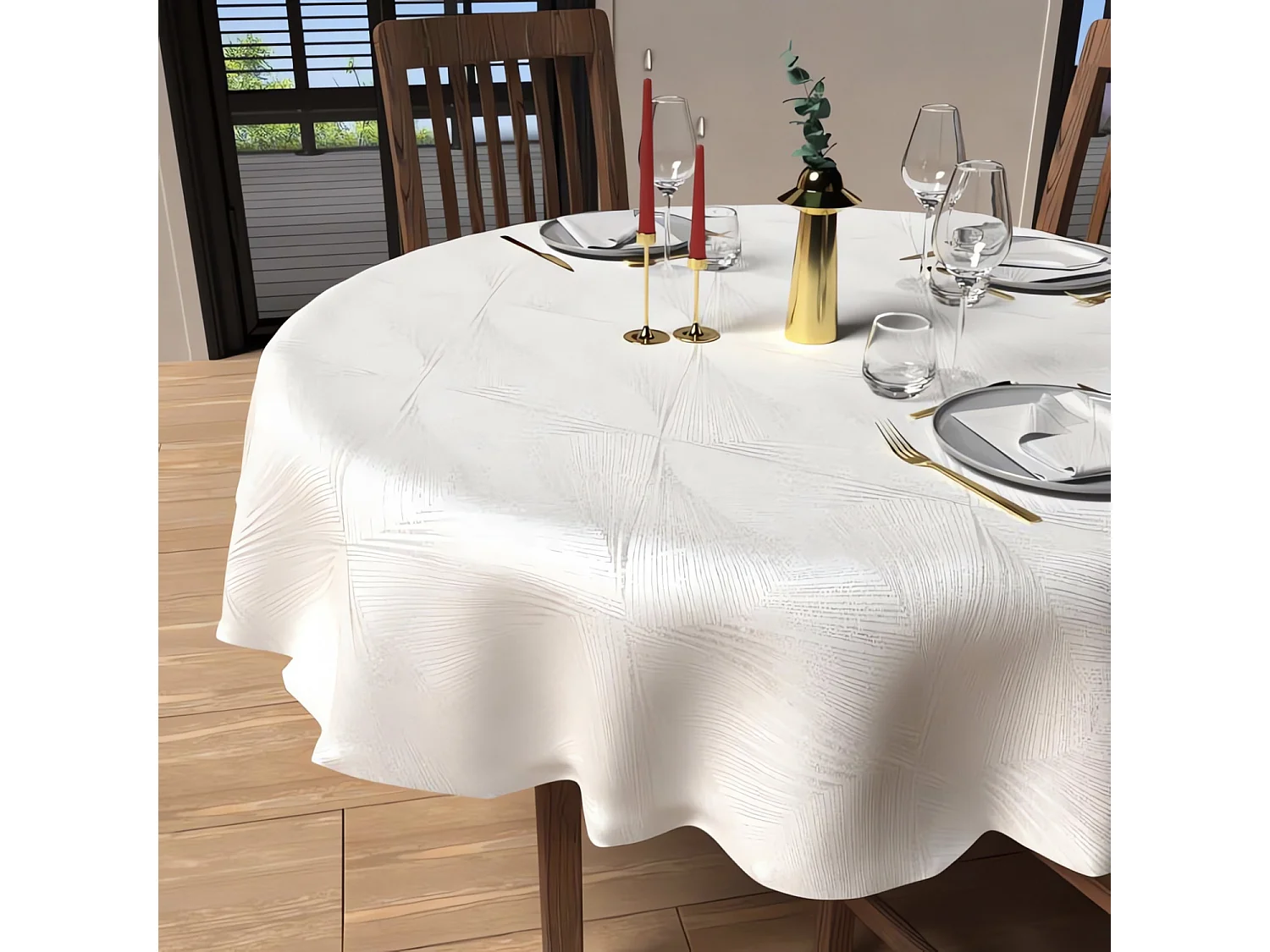 Nappe ronde anti-tâches diamètre 180 cm LUXURY blanc, par Soleil d'Ocre