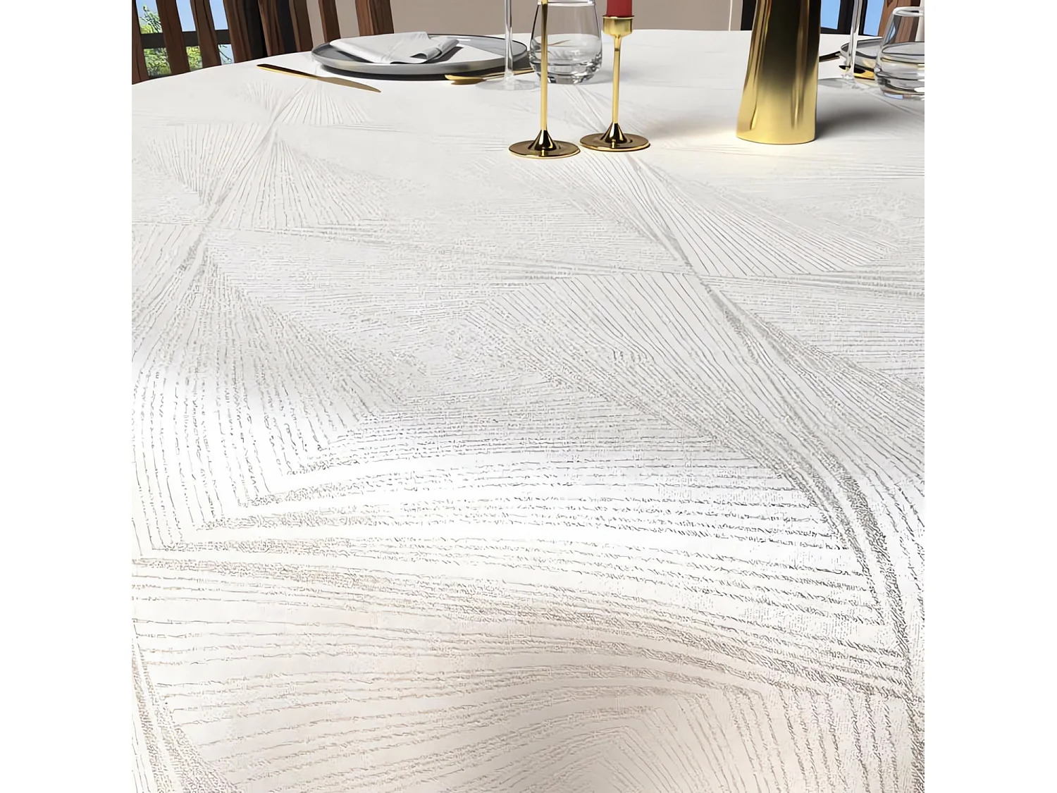 Nappe ronde anti-tâches diamètre 180 cm LUXURY blanc, par Soleil d'Ocre