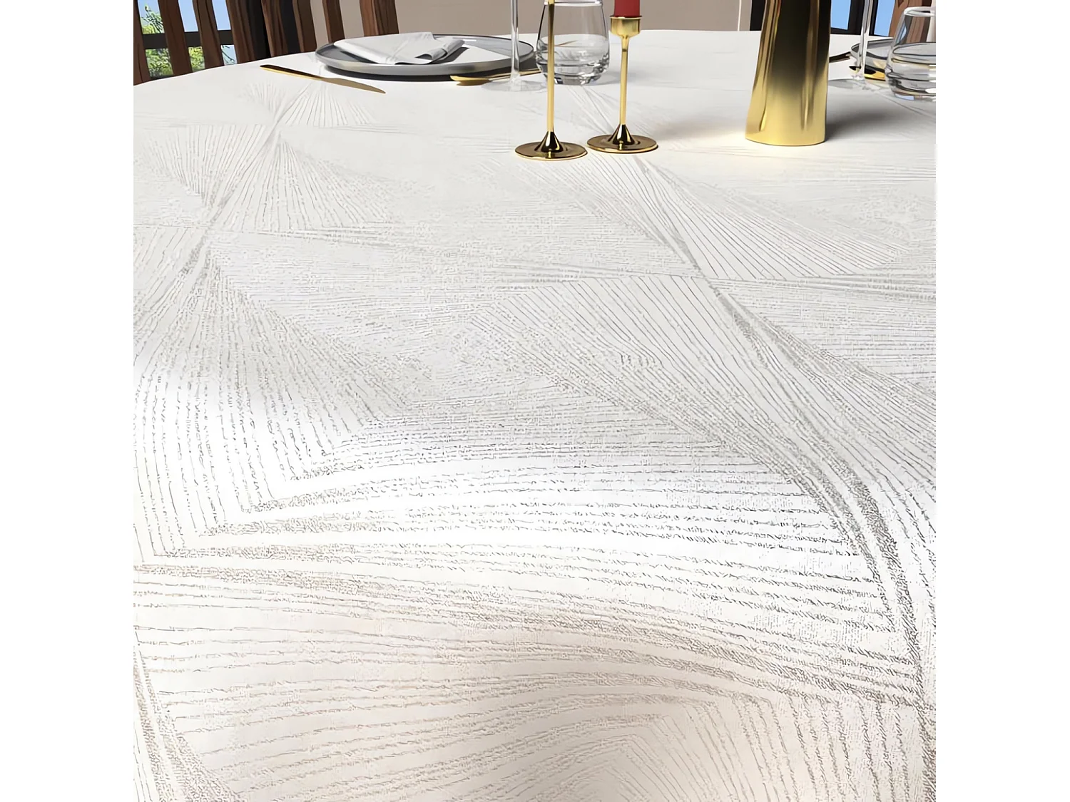 Mantel redondo antimanchas diámetro 180 cm LUXURY blanco, por Soleil d'Ocre