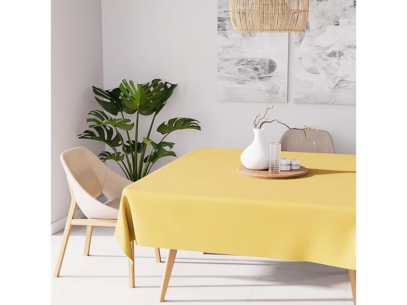 Mantel cuadrado antimanchas 140X140 cm ALIX amarillo, por Soleil d'Ocre