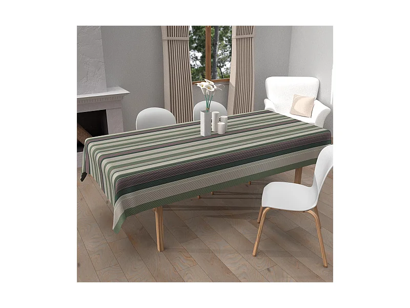 Mantel rectangular estampado antimanchas 140x300 cm BAYADERES caqui, de Soleil d'Ocre