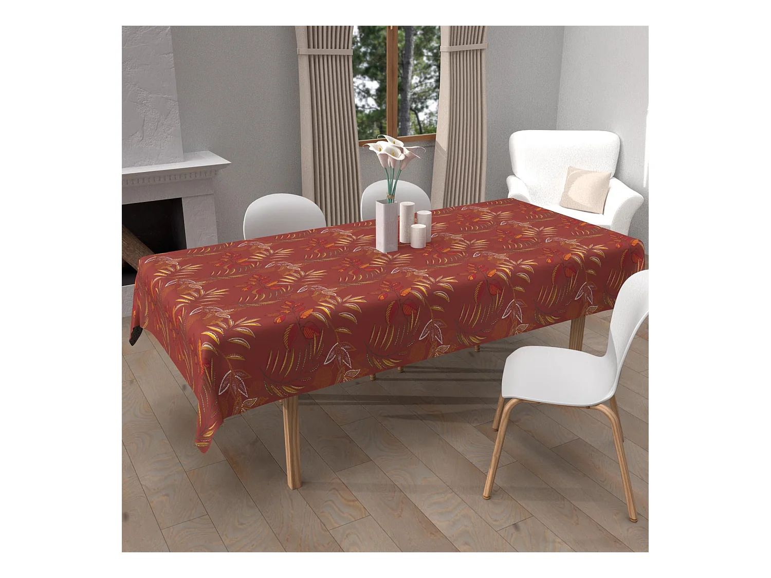 Nappe imprimée anti-tâches rectangle 140X240 cm FLORES, par Soleil d'Ocre
