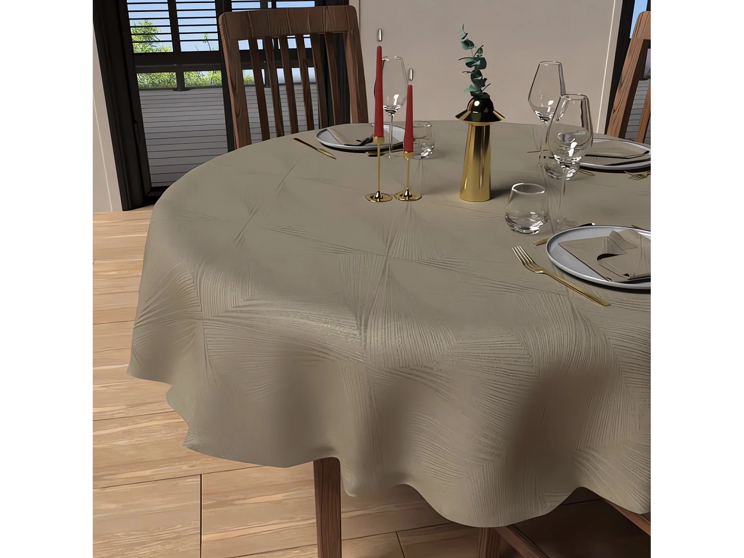 Nappe ronde anti-tâche diamètre 180 cm LUXURY champagne, par Soleil d'Ocre