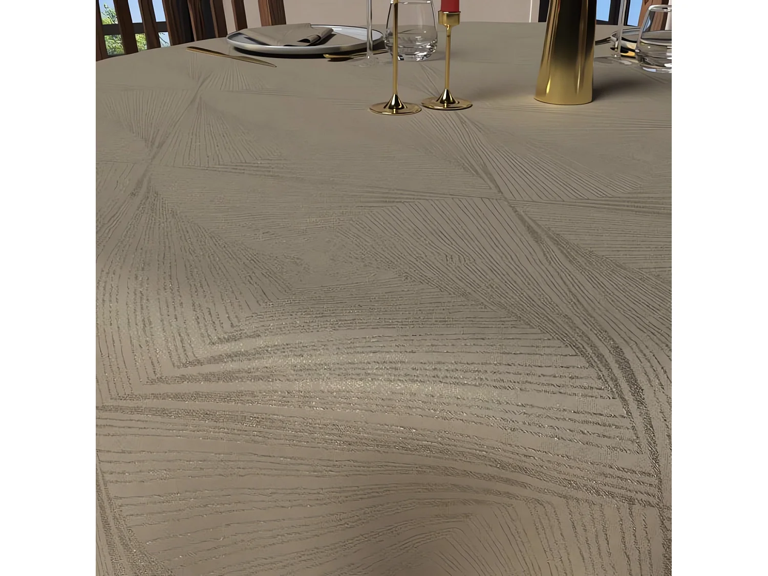 Nappe ronde anti-tâche diamètre 180 cm LUXURY champagne, par Soleil d'Ocre