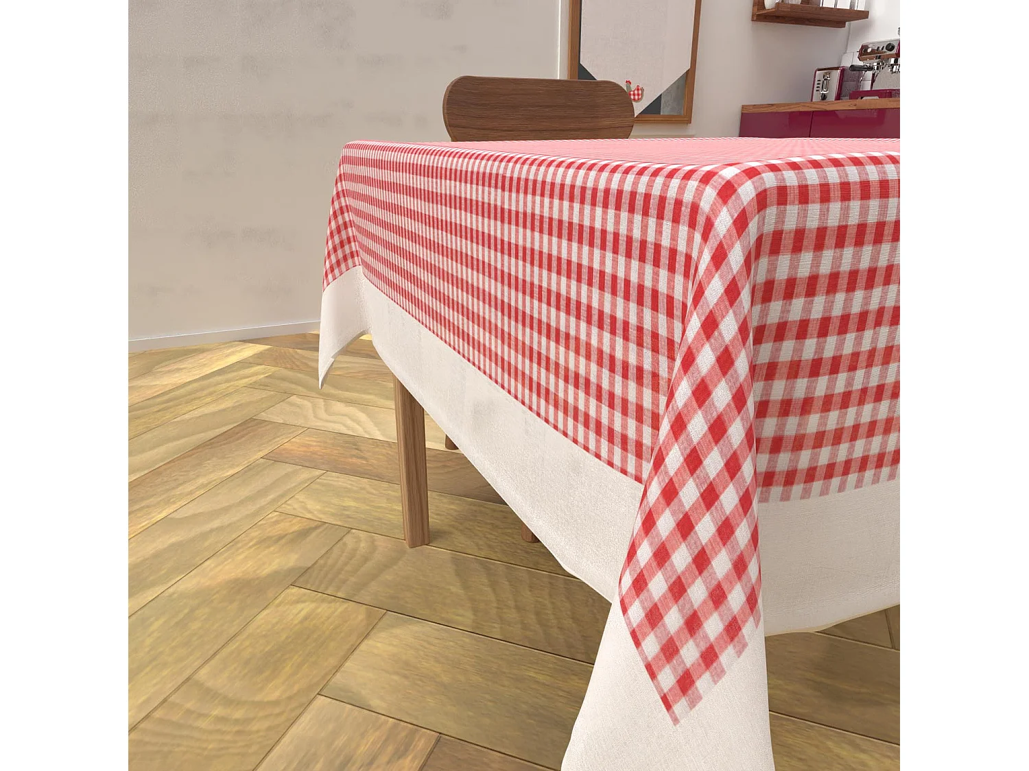 Mantel rectangular de algodón antimanchas 140x240 cm rojo VICHY, por Soleil d'Ocre