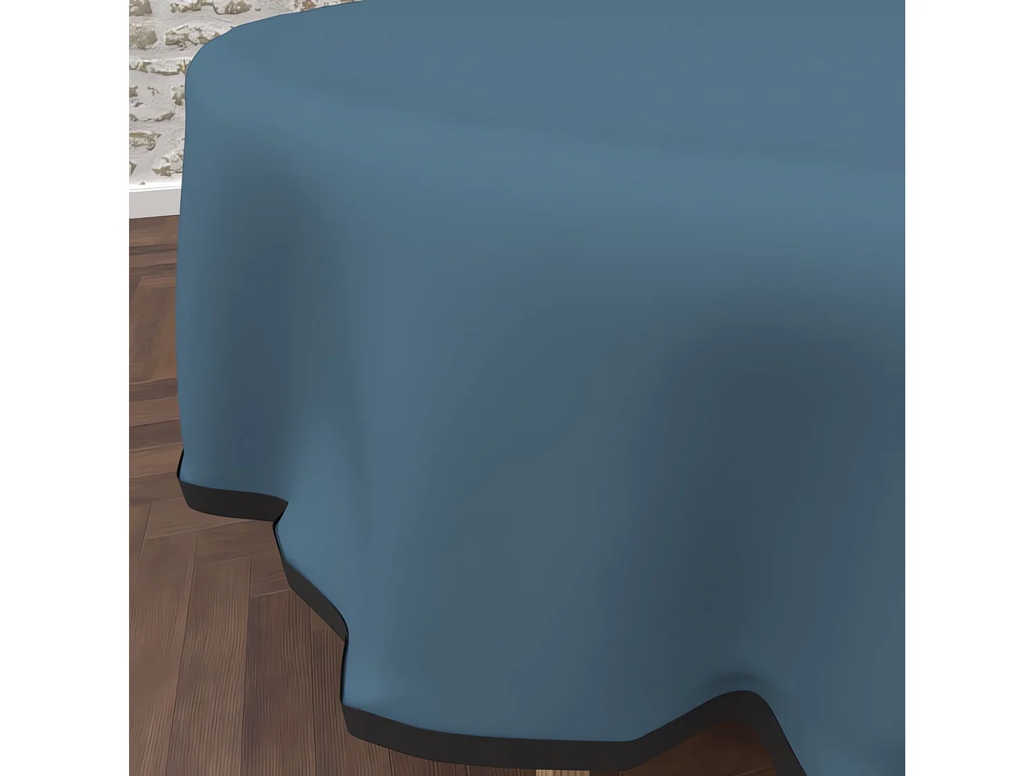 Nappe ronde anti-tâches en microfibre lavée diamètre 180 cm BOHEME bleu canard, par Soleil d'Ocre