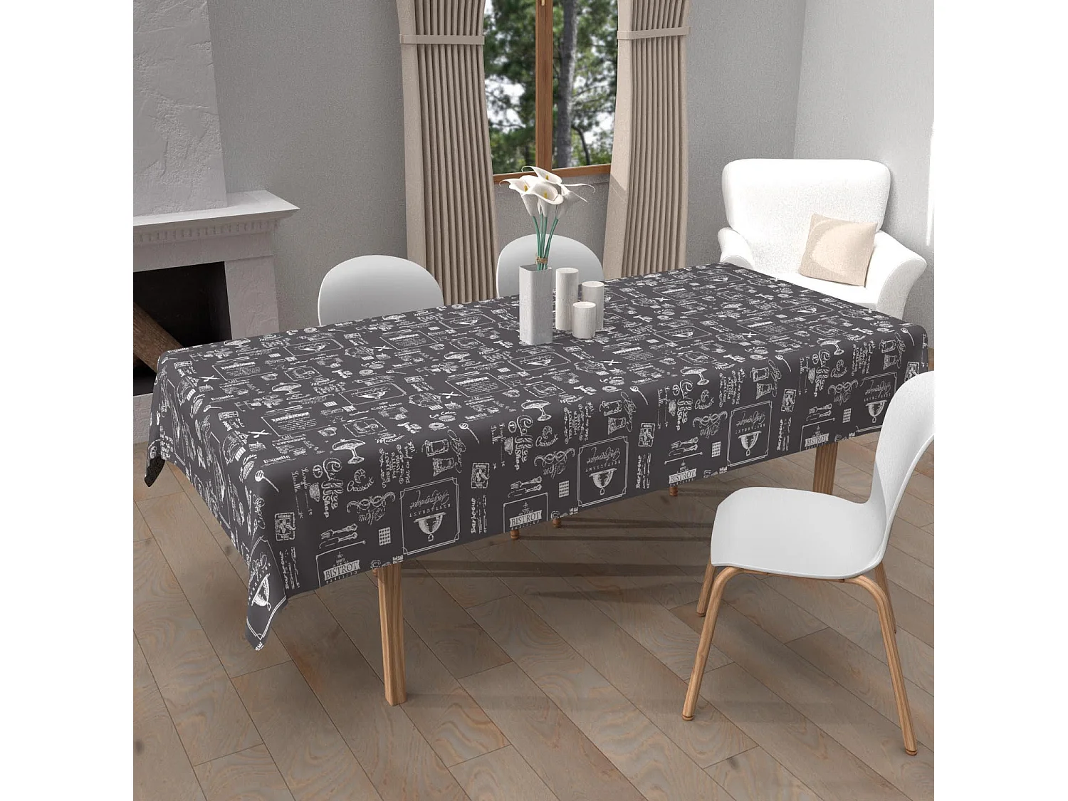 Mantel rectangular estampado antimanchas 140x240 cm COFFEE, de Soleil d'Ocre