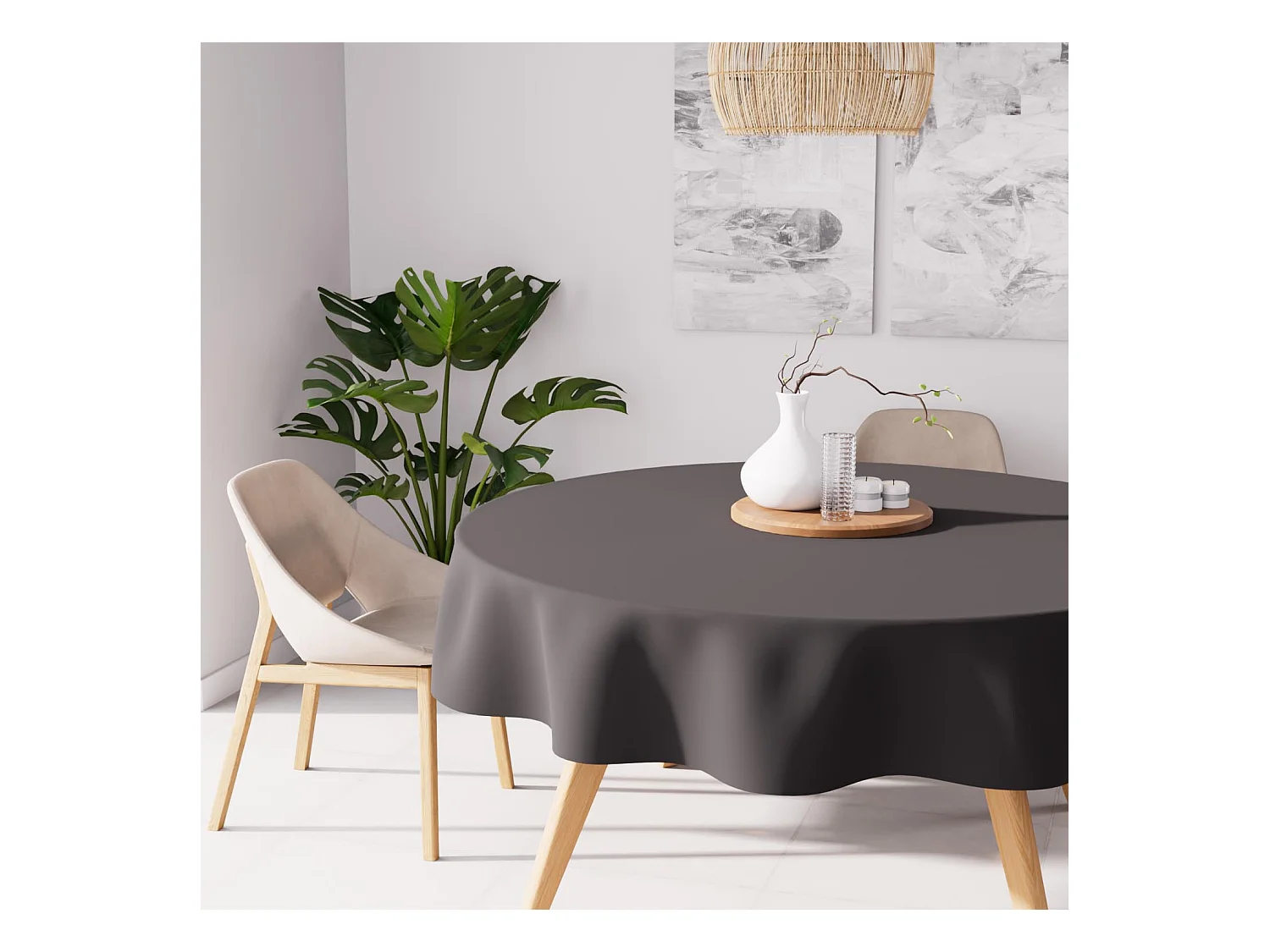 Nappe anti-tâches ronde 180 cm ALIX anthracite, par Soleil d'Ocre