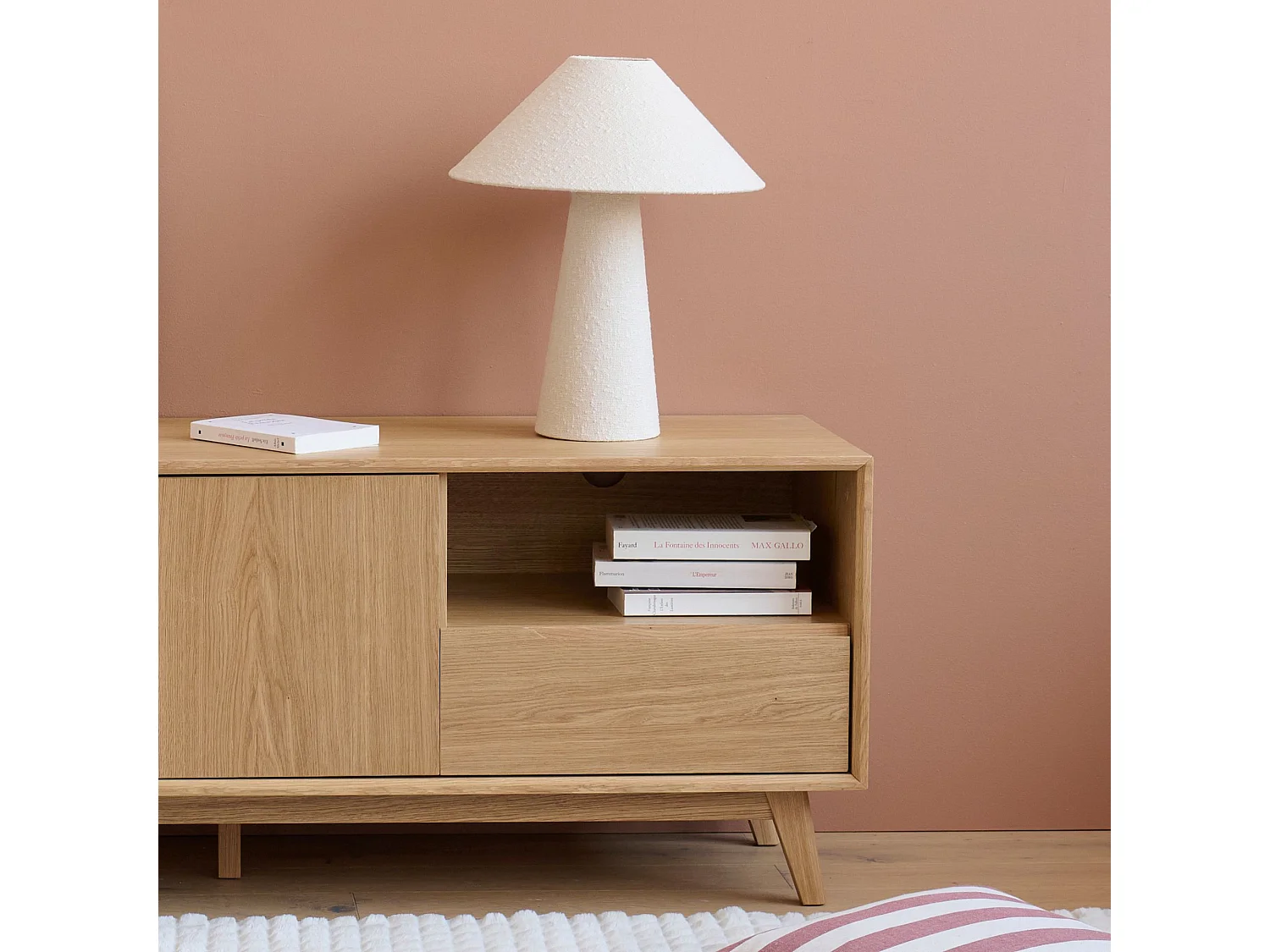 Lampe à poser en tissu bouclé beige H46 - COTTONE