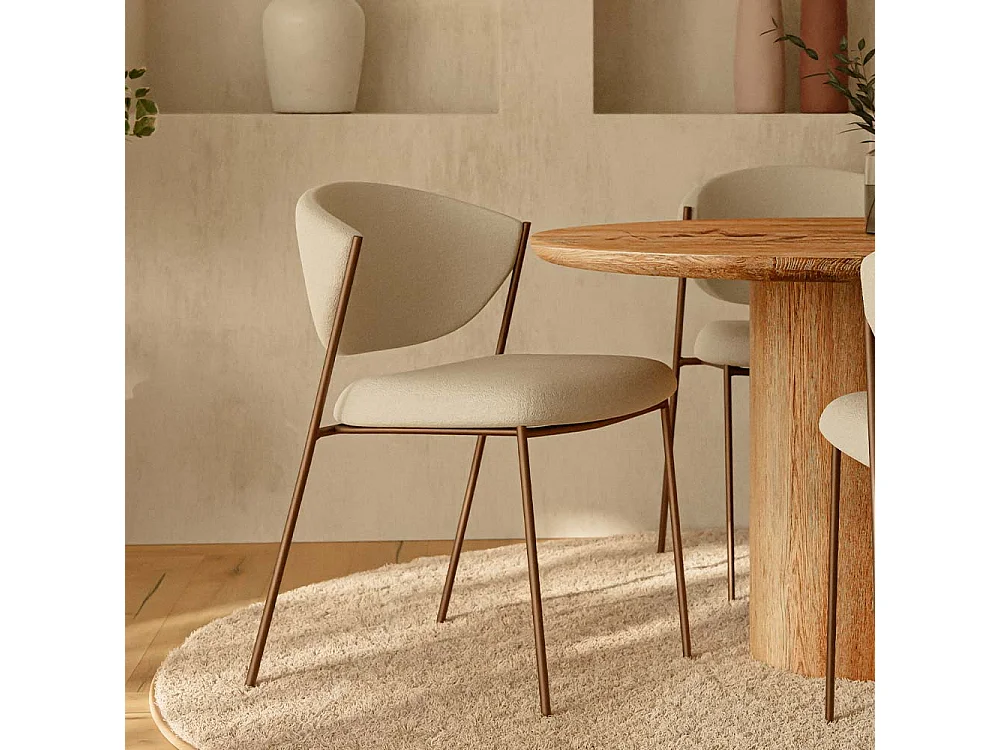 Sedia da pranzo - Rivestita in tessuto bouclé - Metallo Nero - Seda