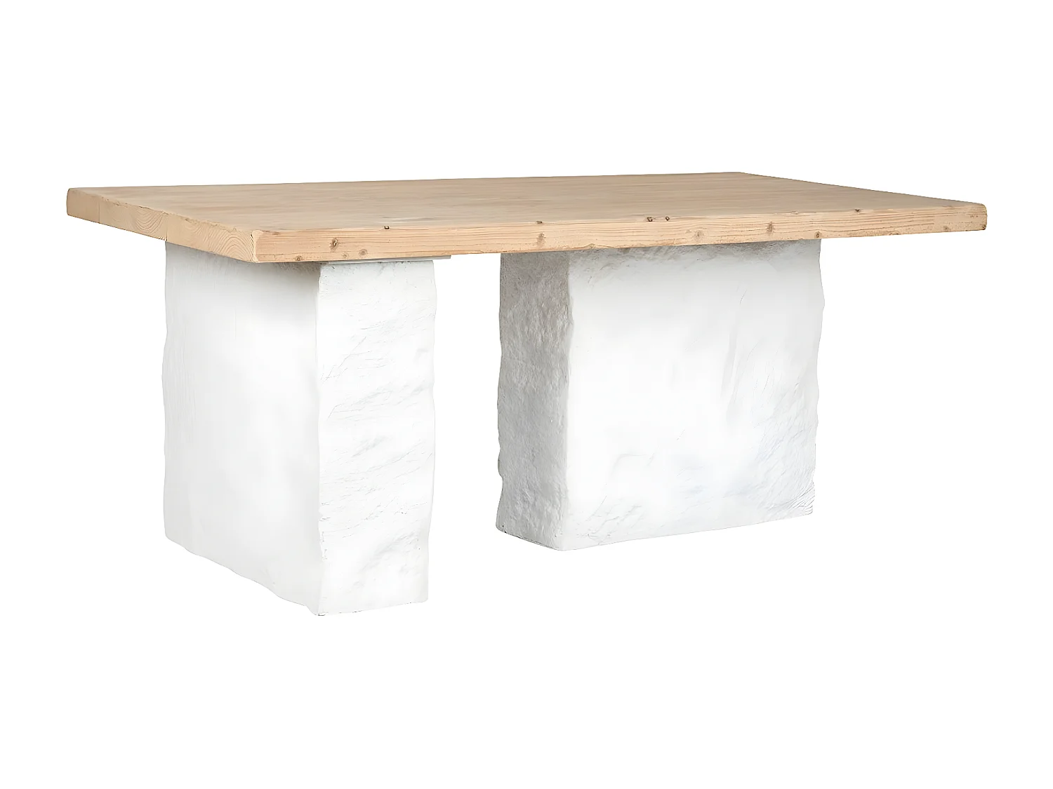 Table à manger, table de repas rectangulaire en bois naturel et résine blanc - longueur 180 x profondeur 90 x Hauteur 77 cm