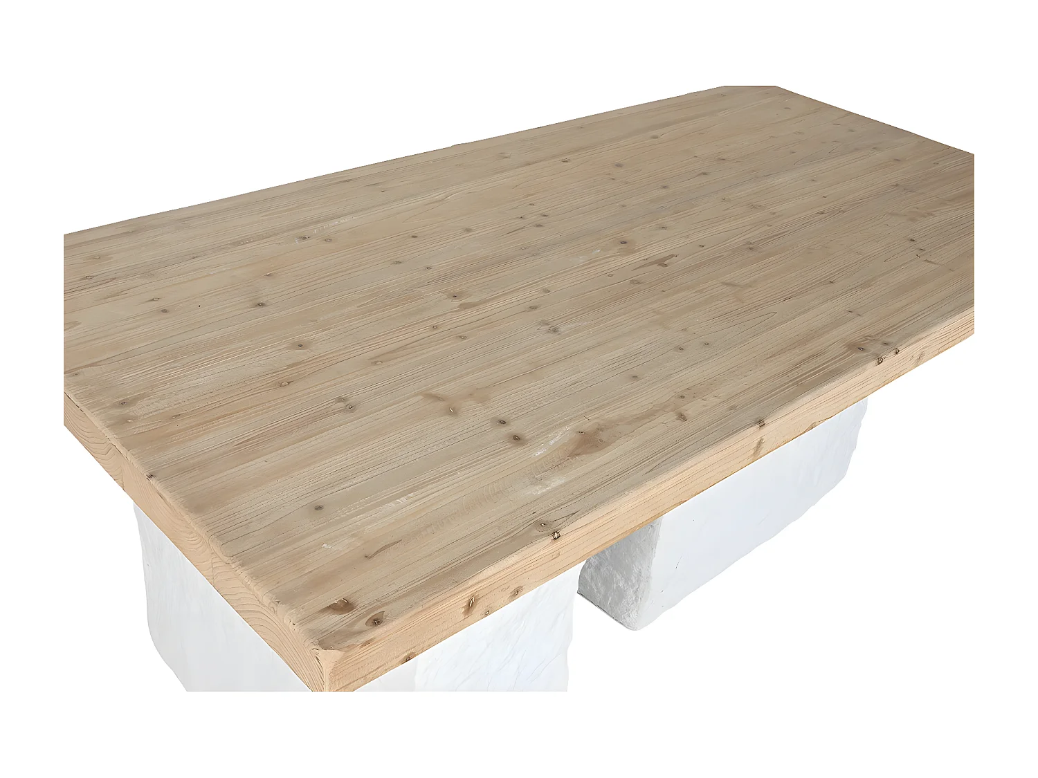 Table à manger, table de repas rectangulaire en bois naturel et résine blanc - longueur 180 x profondeur 90 x Hauteur 77 cm