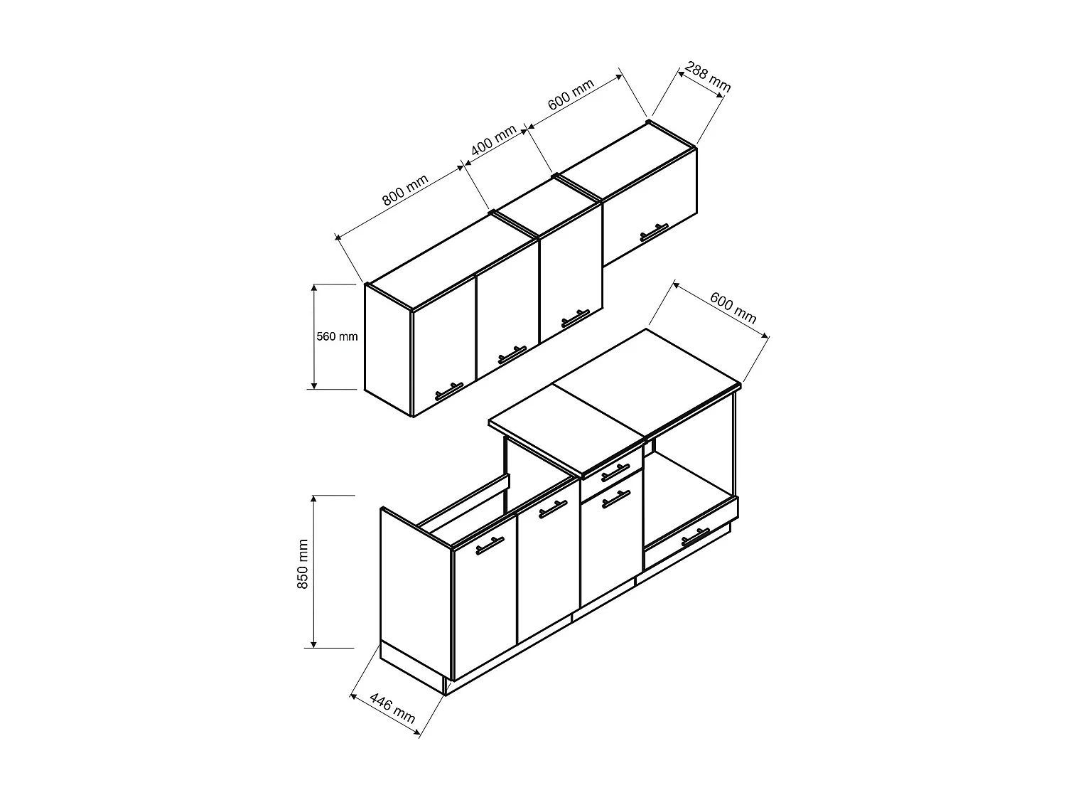 Cuisine complète MILA 6 éléments couleur sonoma avec plan de travail inclus - Longueur 180 cm