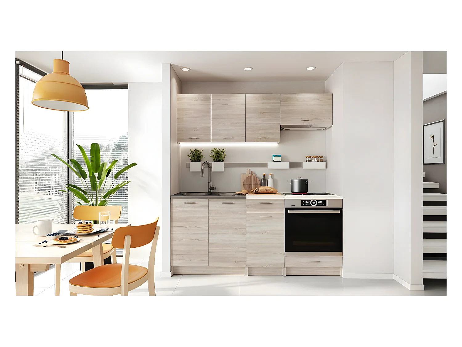 Cuisine complète MILA 6 éléments couleur sonoma avec plan de travail inclus - Longueur 180 cm