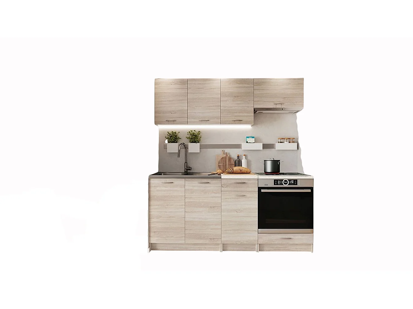 Cuisine complète MILA 6 éléments couleur sonoma avec plan de travail inclus - Longueur 180 cm