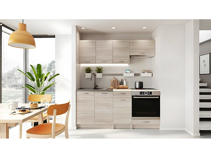 Cuisine complète MILA 6 éléments couleur sonoma avec plan de travail inclus - Longueur 180 cm