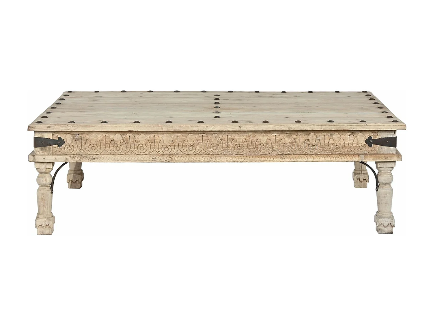 Table basse, table de salon rectangulaire en bois coloris naturel - longueur 150 x profondeur 90 x Hauteur 45 cm