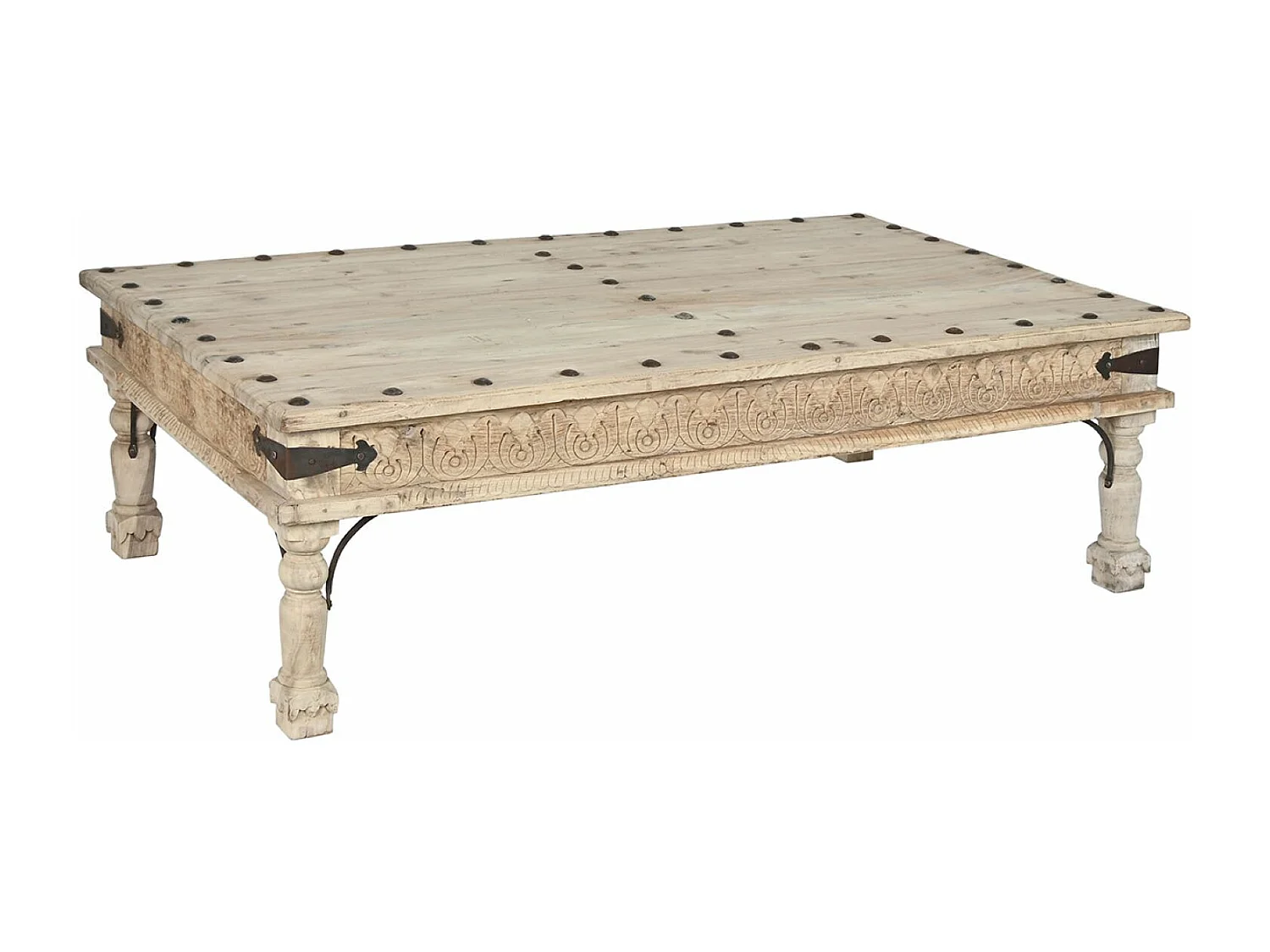Table basse, table de salon rectangulaire en bois coloris naturel - longueur 150 x profondeur 90 x Hauteur 45 cm
