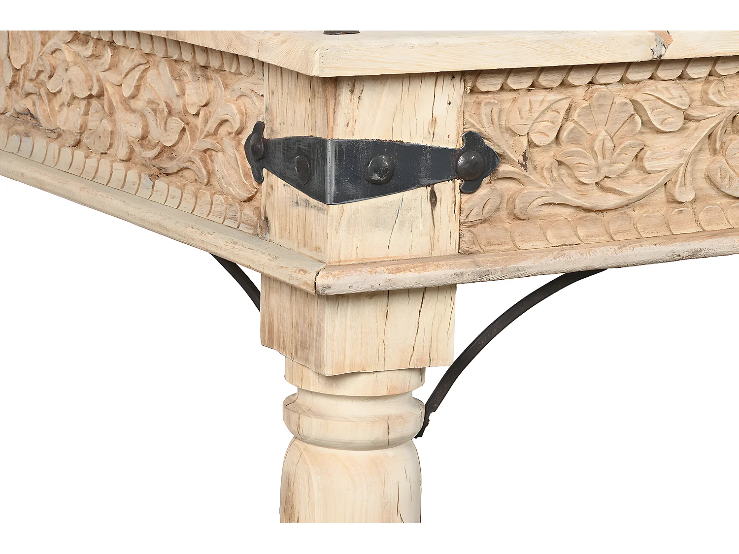 Table basse, table de salon rectangulaire en bois sculpté coloris naturel - longueur 180 x profondeur 120 x Hauteur 45 cm