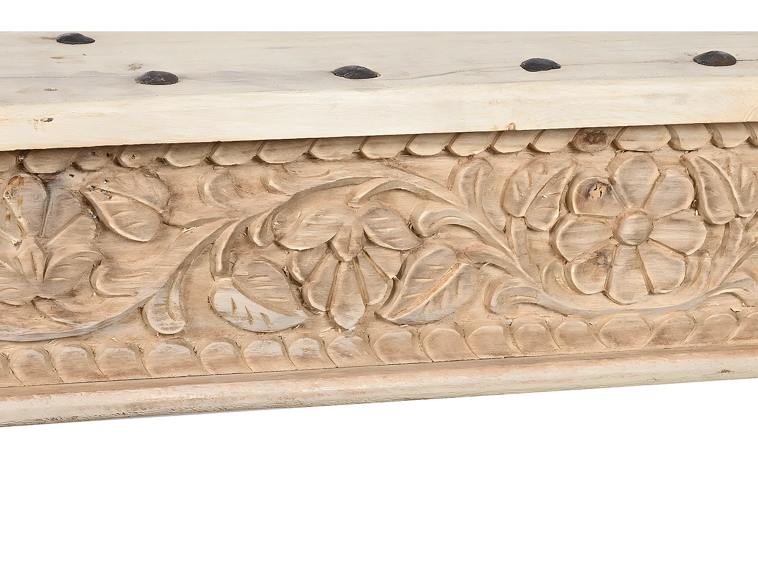 Table basse, table de salon rectangulaire en bois sculpté coloris naturel - longueur 180 x profondeur 120 x Hauteur 45 cm