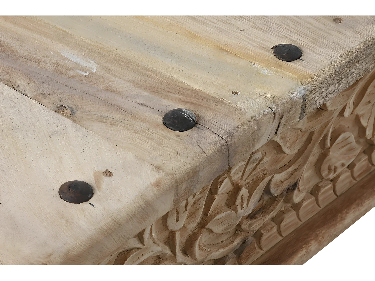 Table basse, table de salon rectangulaire en bois sculpté coloris naturel - longueur 180 x profondeur 120 x Hauteur 45 cm