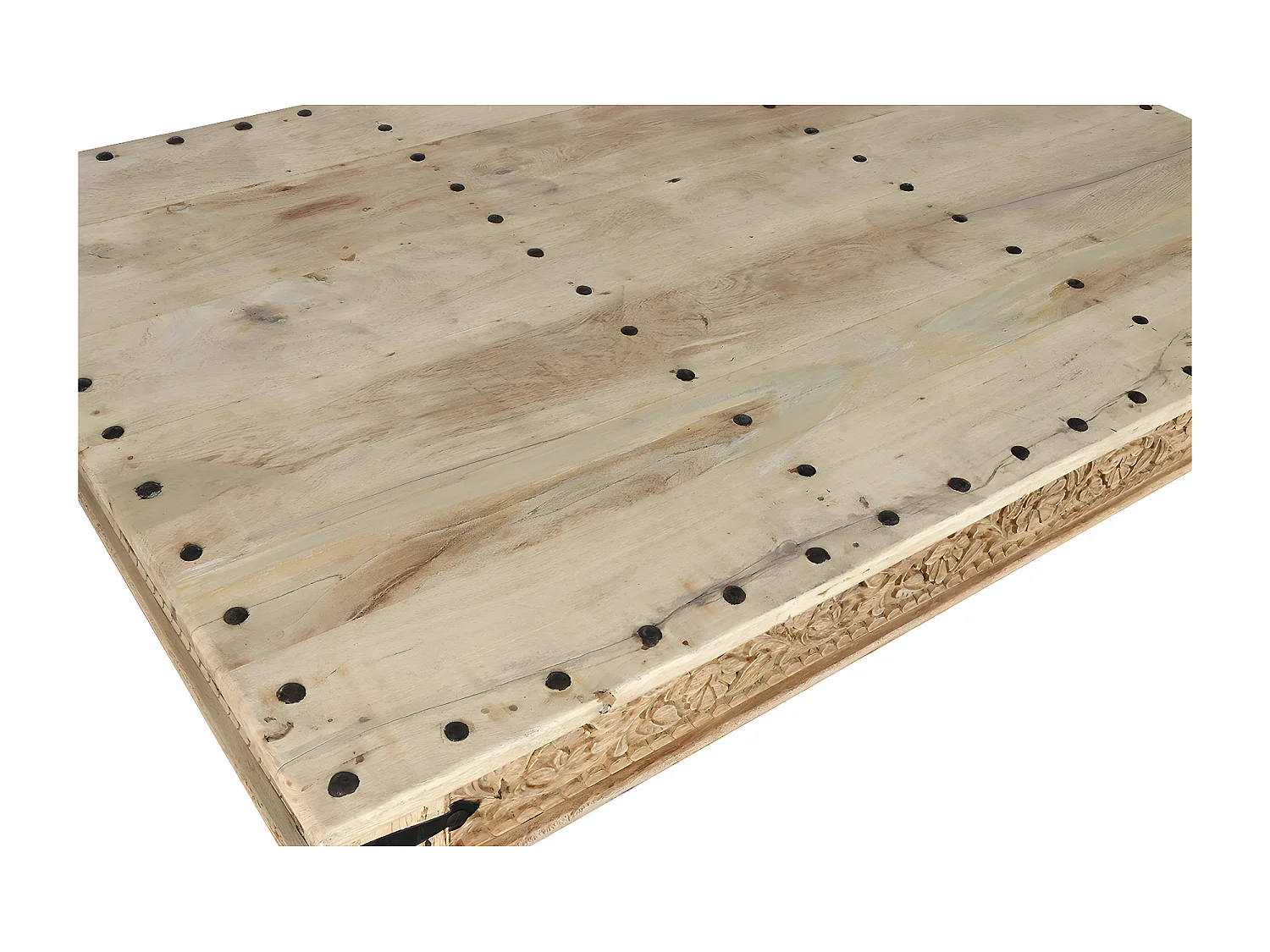 Table basse, table de salon rectangulaire en bois sculpté coloris naturel - longueur 180 x profondeur 120 x Hauteur 45 cm