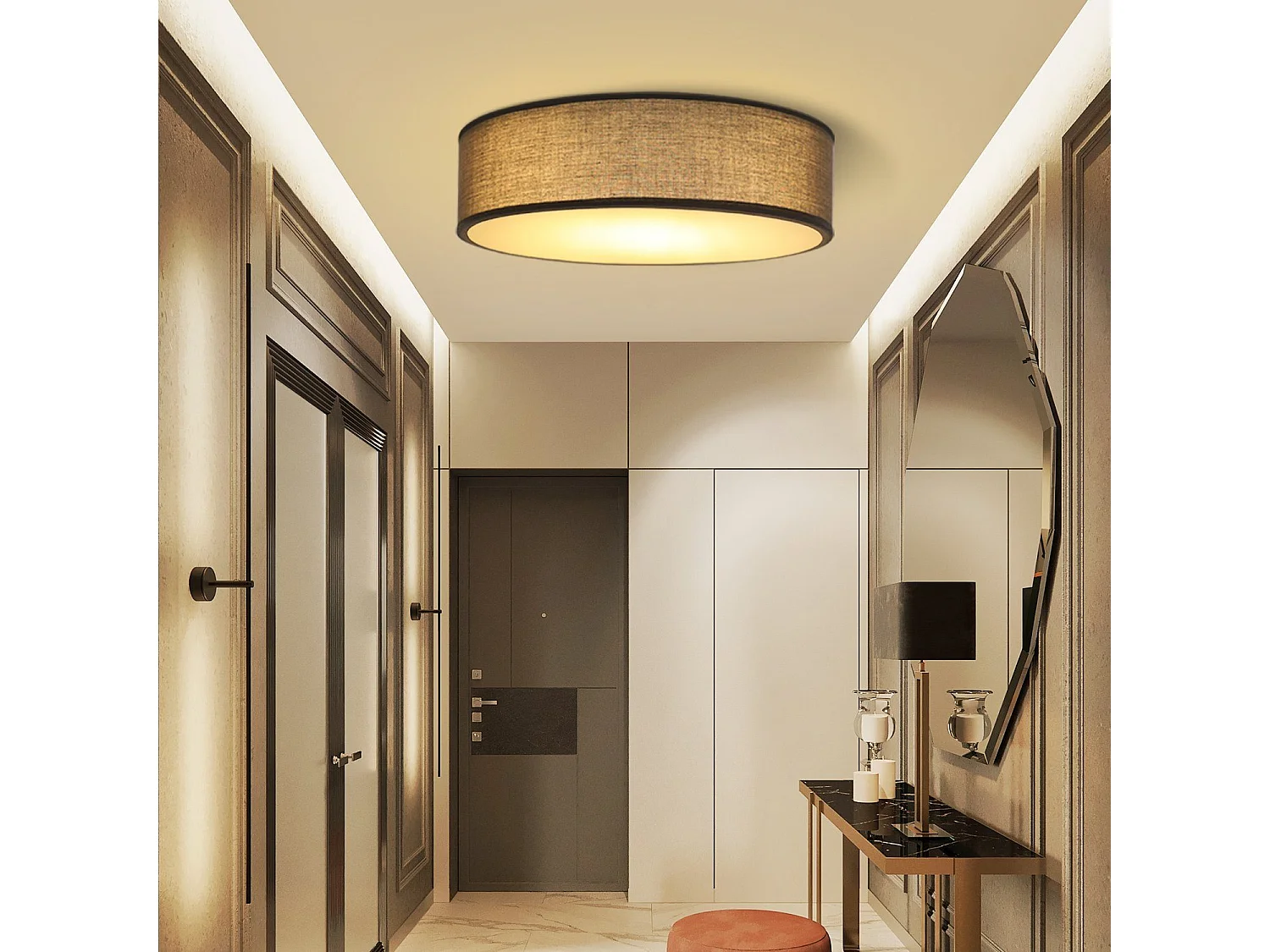 Lámpara de techo redonda de tela NETTLIFE de 38 cm, E27, moderna, para dormitorio