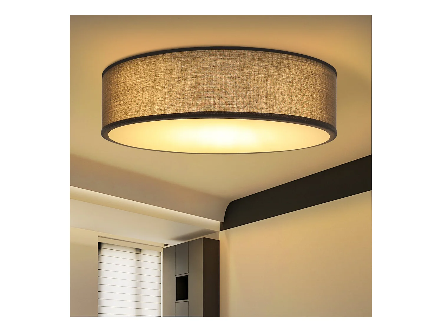 Plafonnier NETTLIFE rond en tissu 38 cm, E27, lampe de plafond moderne pour chambre à coucher