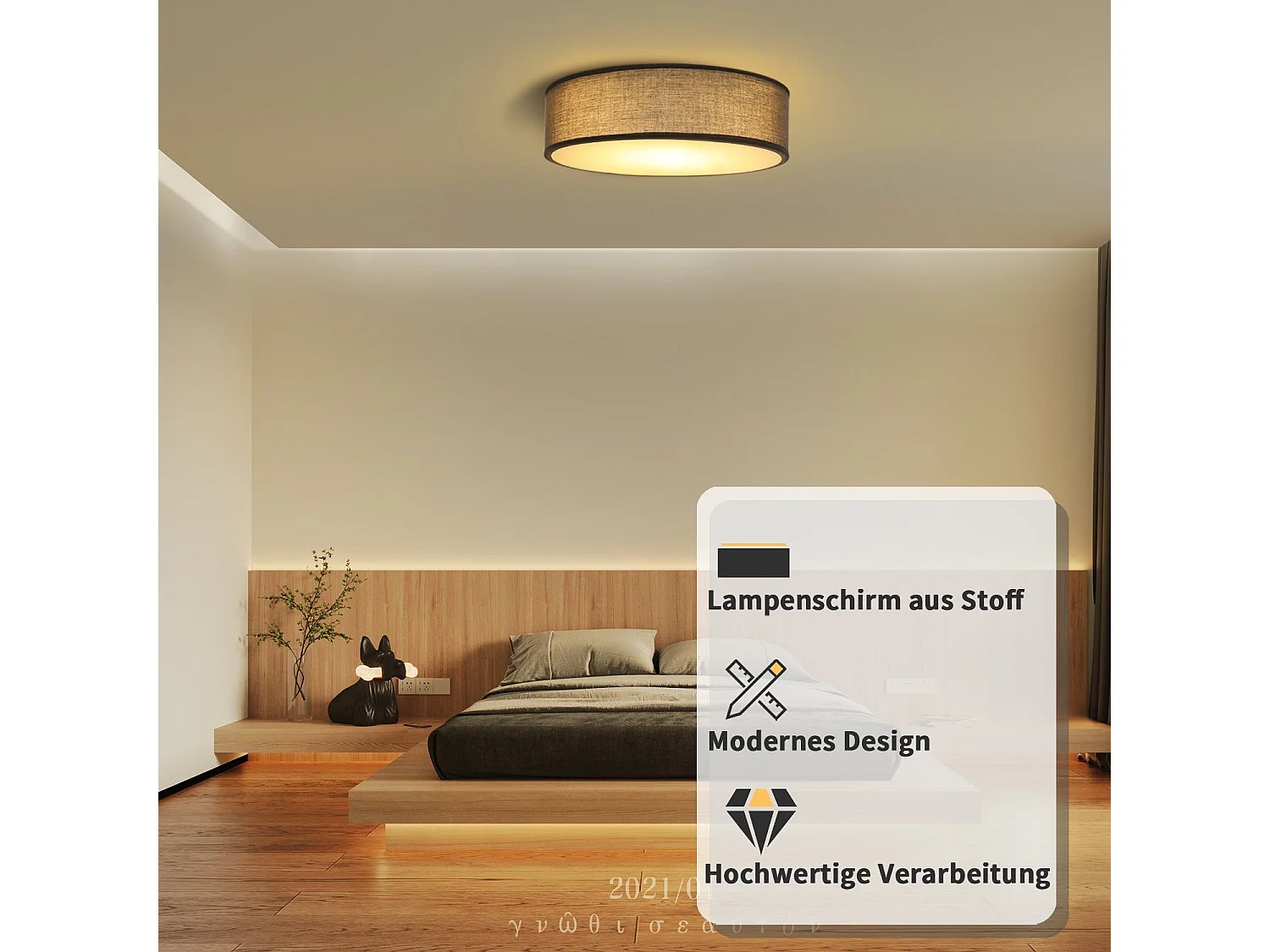 Plafonnier NETTLIFE rond en tissu 38 cm, E27, lampe de plafond moderne pour chambre à coucher