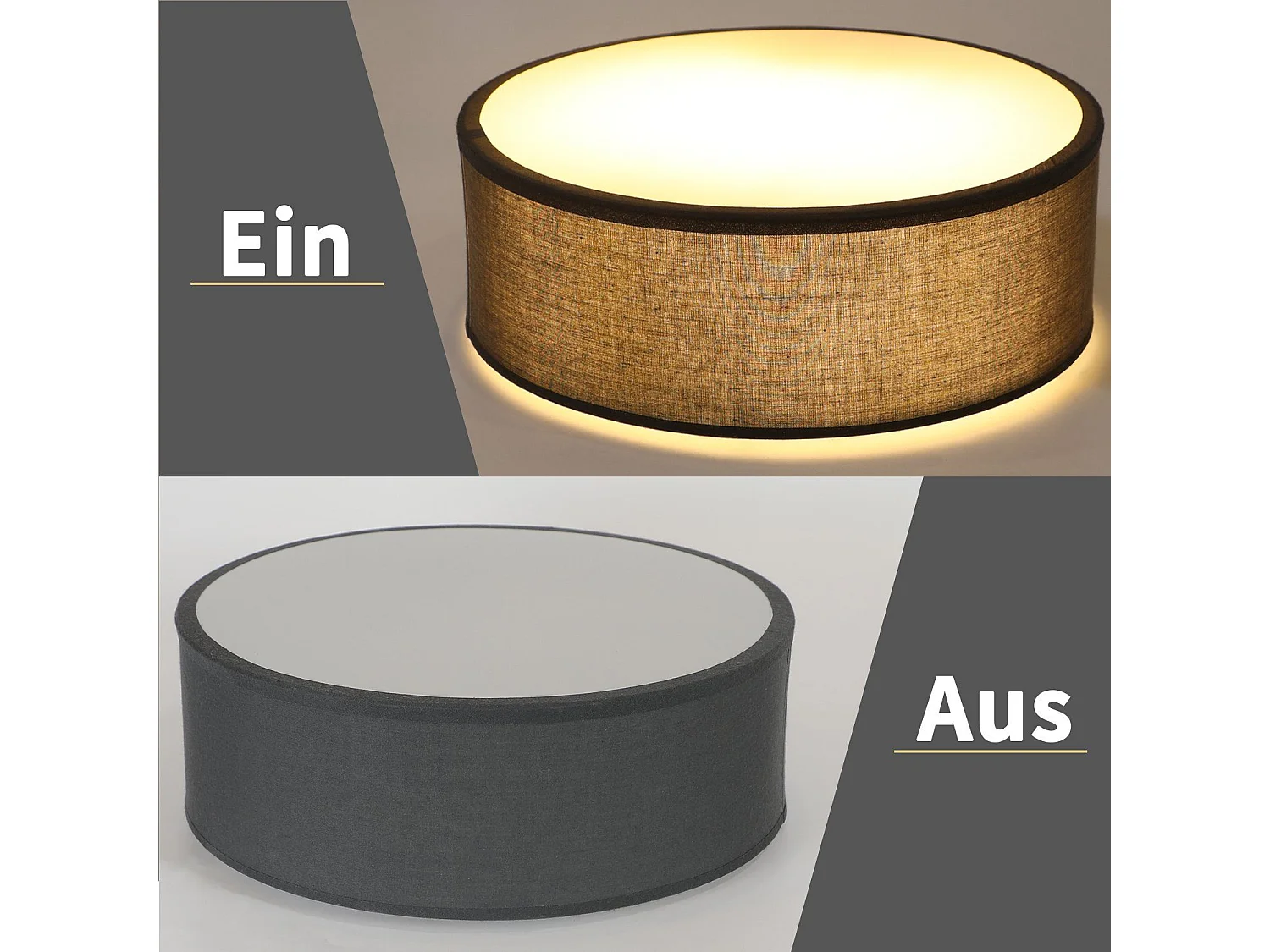 Plafonnier NETTLIFE rond en tissu 38 cm, E27, lampe de plafond moderne pour chambre à coucher