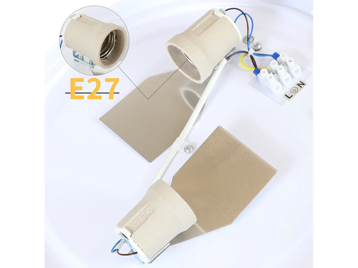 Plafonnier NETTLIFE rond en tissu 38 cm, E27, lampe de plafond moderne pour chambre à coucher