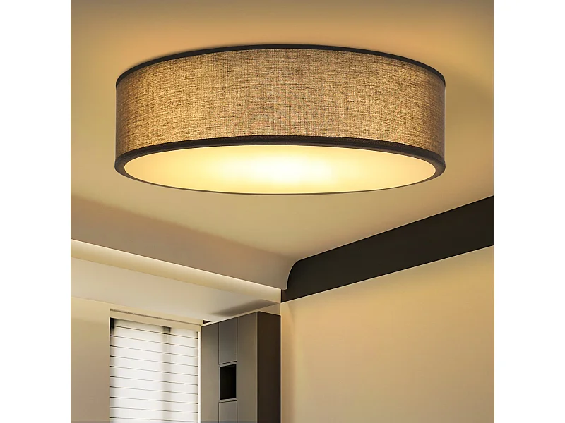 Plafonnier NETTLIFE rond en tissu 38 cm, E27, lampe de plafond moderne pour chambre à coucher