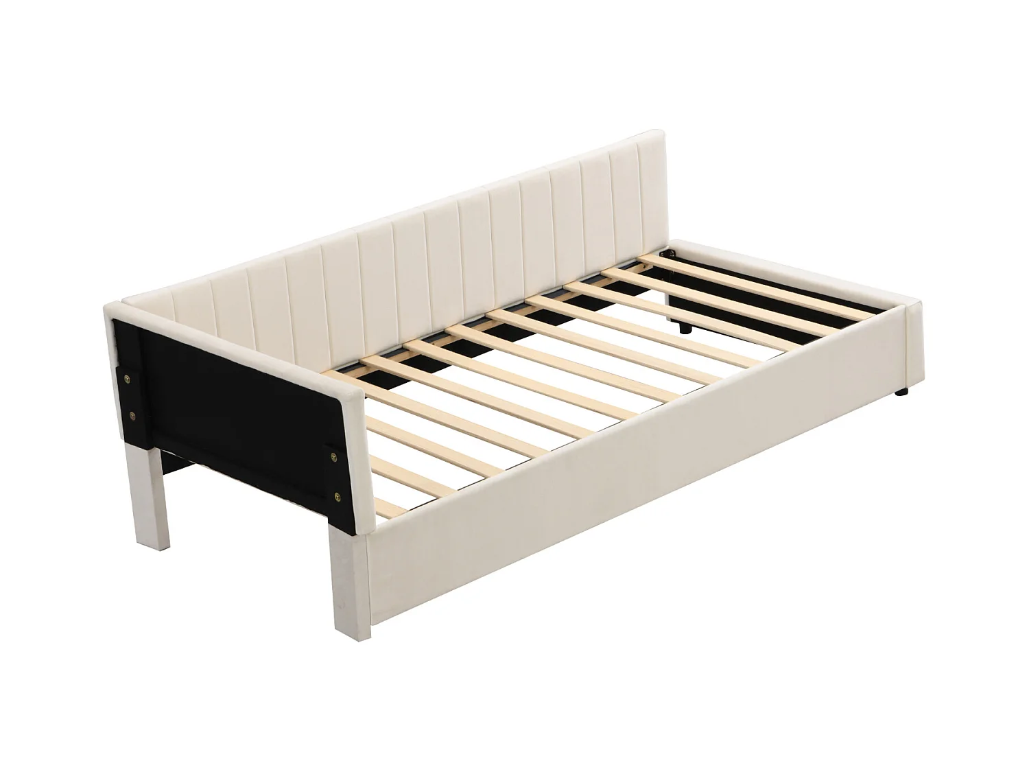 Lit gigogne capitonné 90x200cm, canapé-lit, sommier à lattes, lit simple, velours, Beige
