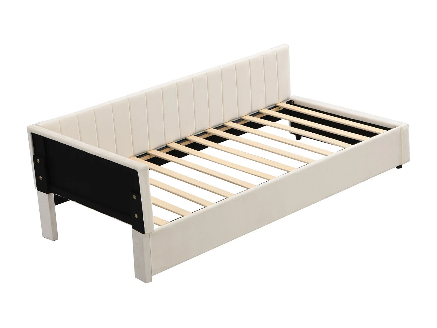 Lit gigogne capitonné 90x200cm, canapé-lit, sommier à lattes, lit simple, velours, Beige