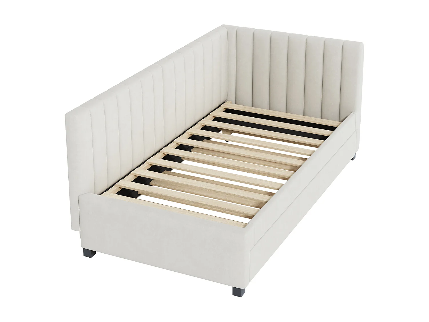 lit gigogne capitonné 90x200cm - canapé lit gigogne, sommier à lattes,lits jeunesse, lits enfant, lits d'appoint, velours - Beige