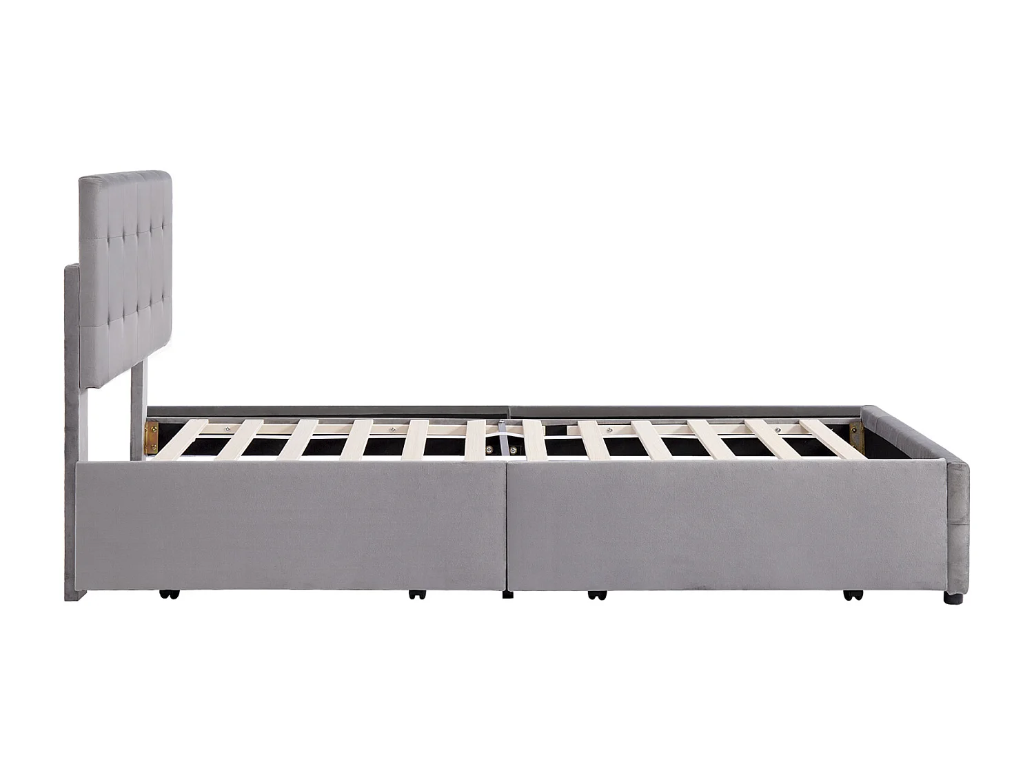 Tweepersoonsbed gestoffeerd met lades 140 x 200 cm - met 4 lades, lattenbodem, hoofdbord, fluweel, Scandinavische stijl - volwassen bed Grijs