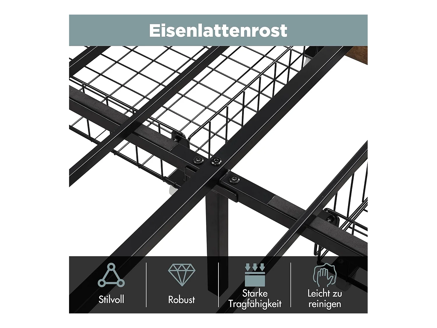 Letto per adulti 180x200cm, letto matrimoniale con rete a doghe in metallo e testiera contenitore LED, letto in PU, stile industriale, nero