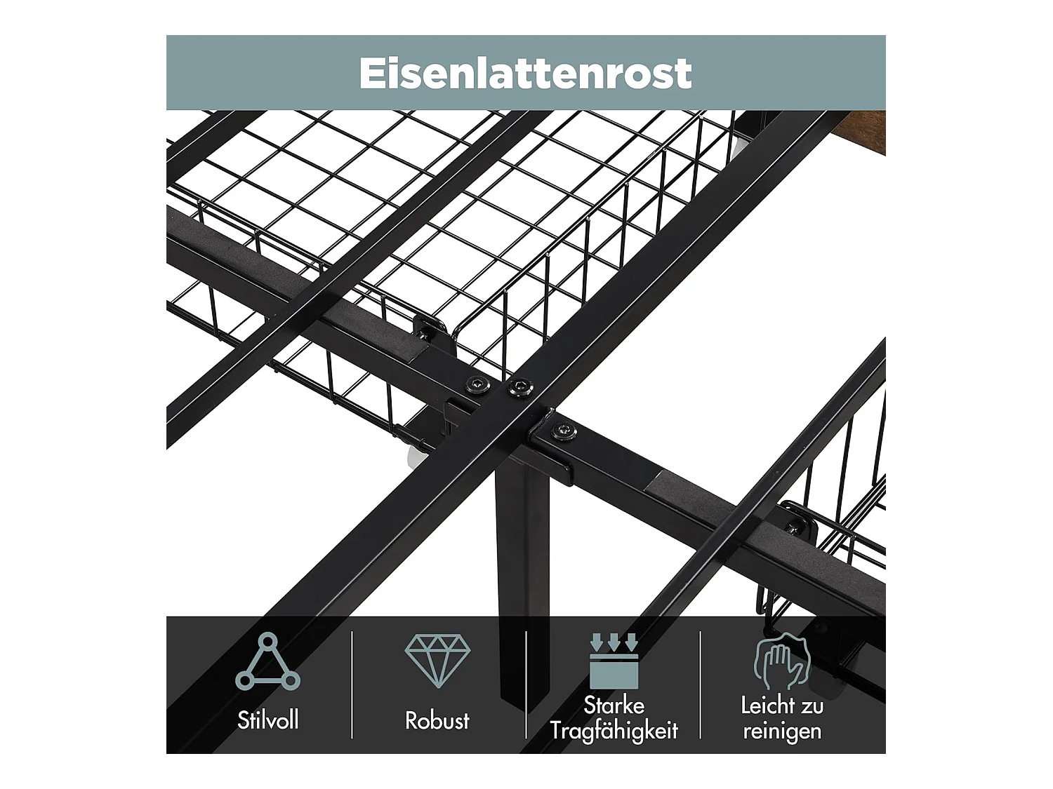 Letto per adulti 180x200cm, letto matrimoniale con rete a doghe in metallo e testiera contenitore LED, letto in PU, stile industriale, nero