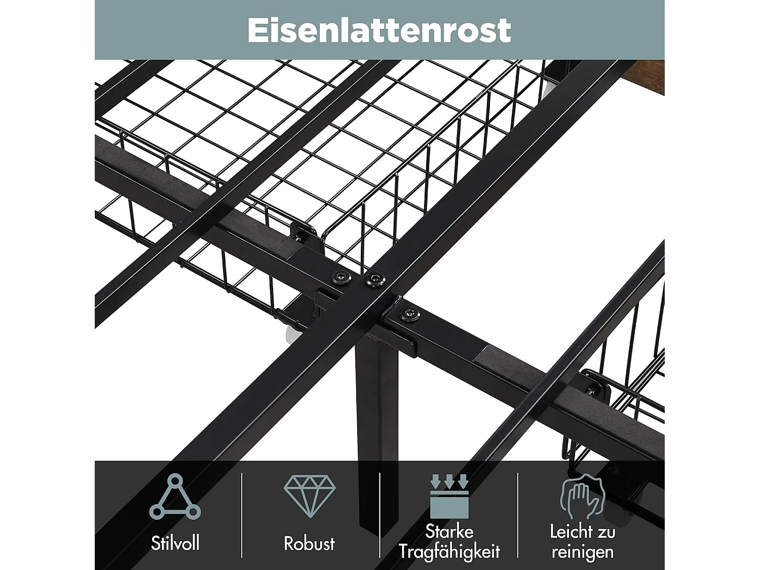 Letto per adulti 180x200cm, letto matrimoniale con rete a doghe in metallo e testiera contenitore LED, letto in PU, stile industriale, nero