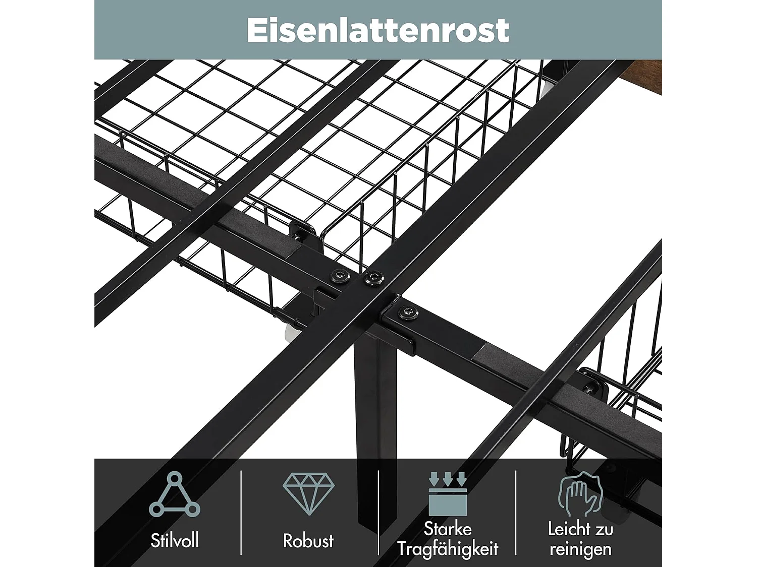 Letto per adulti 180x200cm, letto matrimoniale con rete a doghe in metallo e testiera contenitore LED, letto in PU, stile industriale, nero