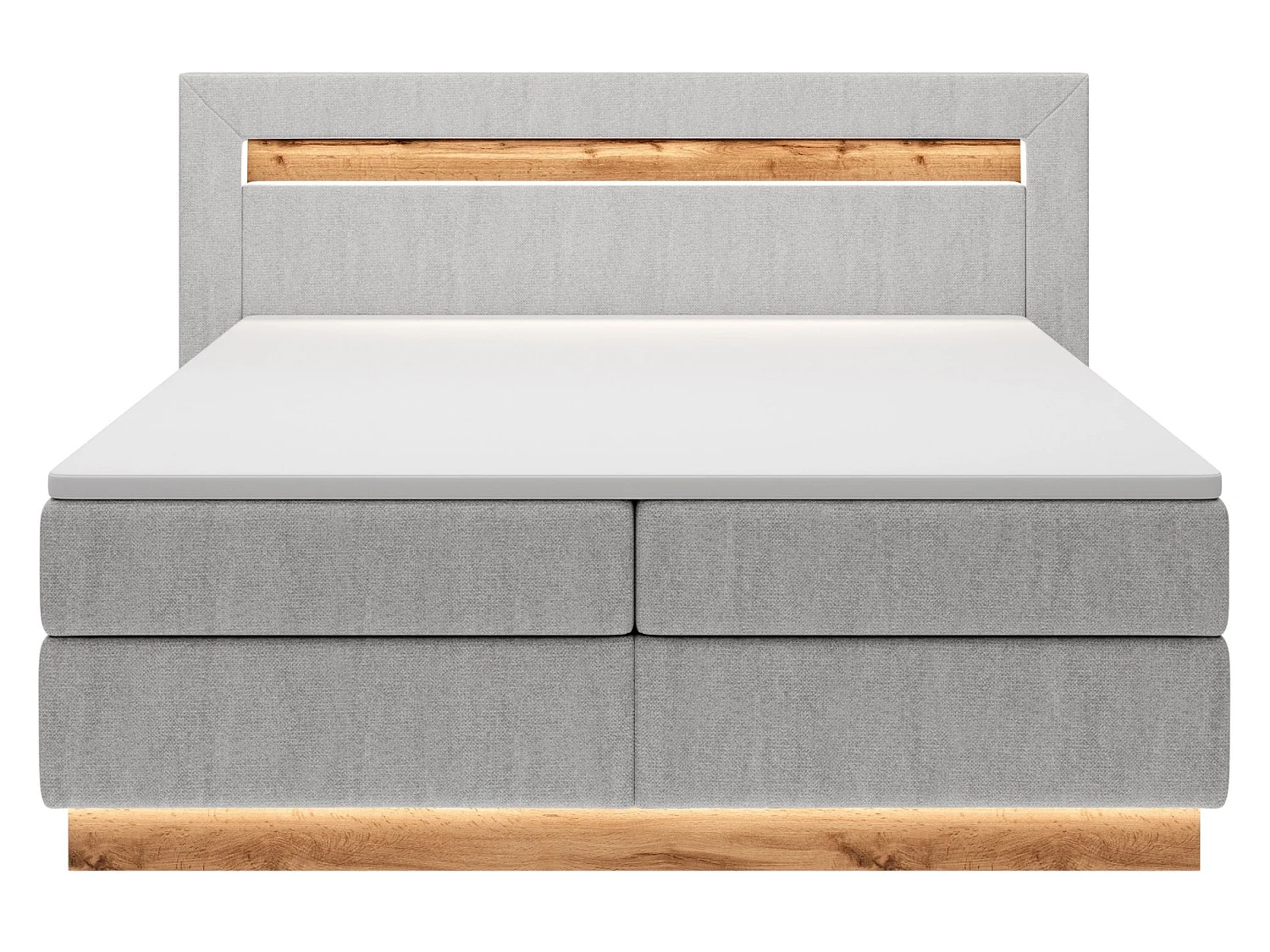 Continentaal bed - 140x200 cm - matrastopper en verlichting - lichtgrijs fluweel - OSKI